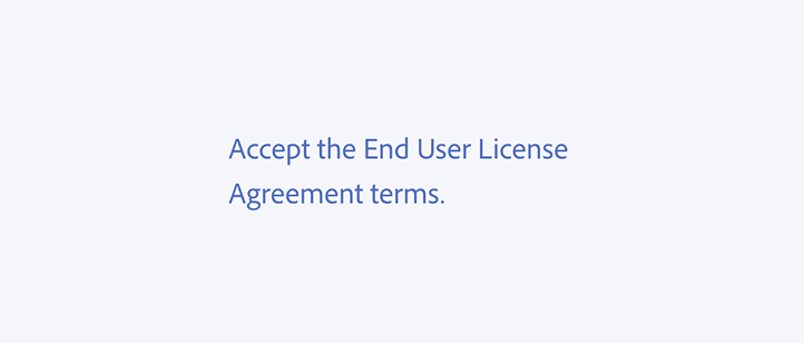 Key example of a correct usage. Accept the End User License Agreement terms.