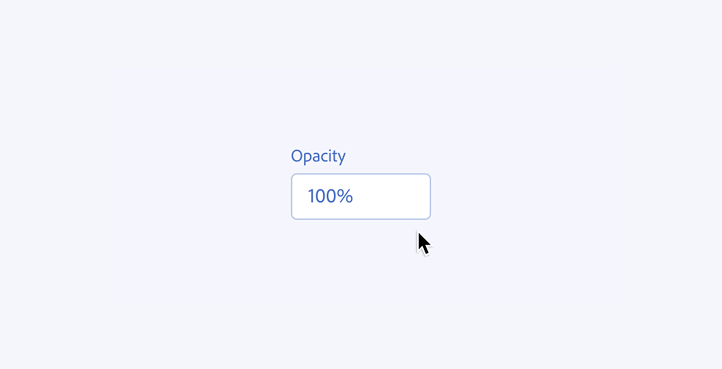 Key example of a design that automatically resolves an error. A user inputs a value of 101 percent into a text field, label Opacity. After the user input, the system automatically changes the value to 100 percent.