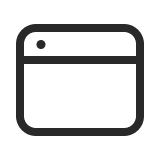 A black-and-white line icon of a browser window with a top toolbar and a single dot.