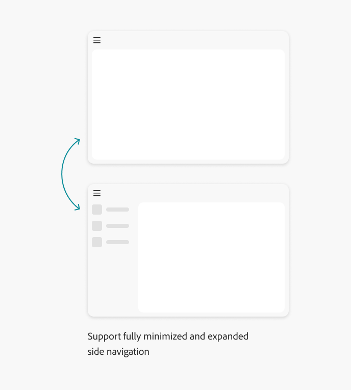 Example of correct usage of supporting user customization and preserving user preferences. Do: Support fully minimized and expanded side navigation.