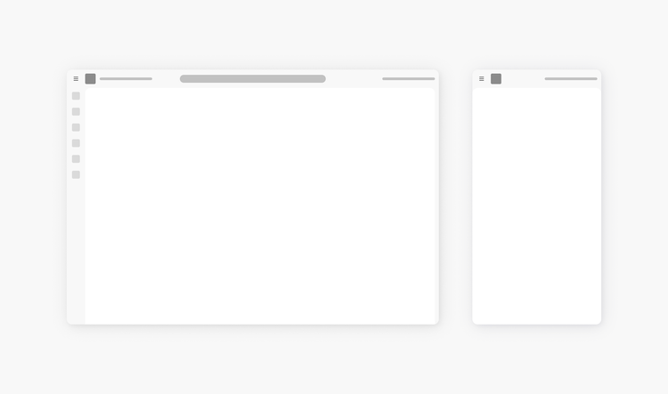 Diagrams of the hamburger side navigation state control in a web and mobile breakpoint.