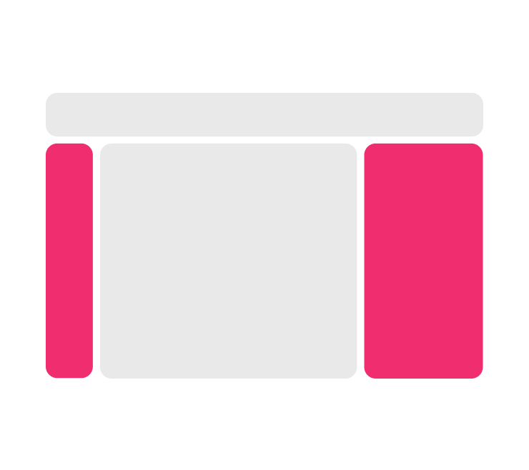 Illustration of where panels or rails appear in the app frame layout: to either the left or right side of the UI.