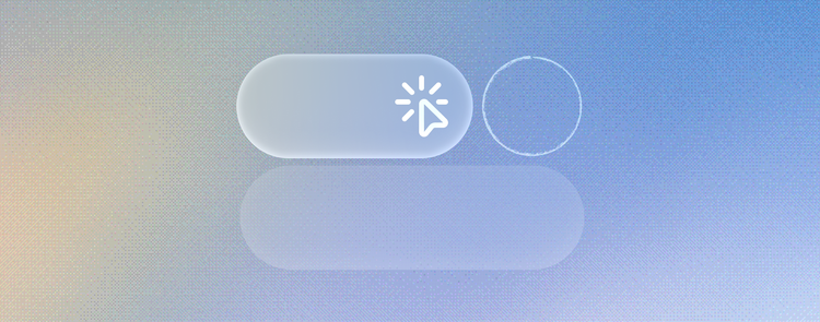 Decorative graphic depicting toggle and button shapes with a cursor icon on a gradient background.
