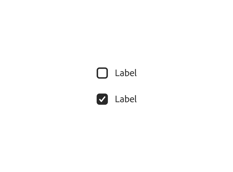 Two checkboxes with 'Label' text: the top one unchecked, the bottom one checked with a black background and white checkmark.