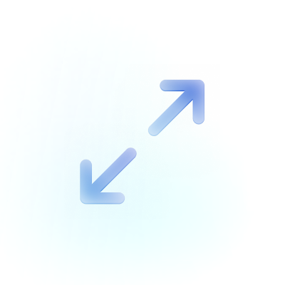 A blue gradient icon of two diagonal arrows pointing away from each other, representing scalability.