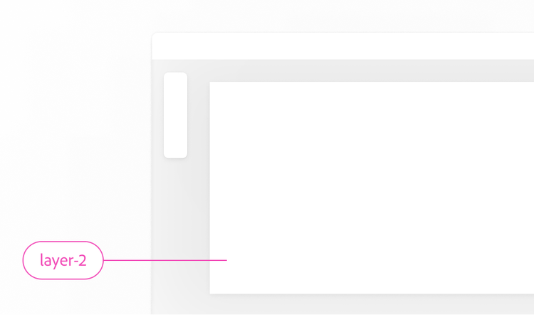 The same UI mockup with a light gray toolbar and content area, with the surrounding background area labeled 'layer-2.'