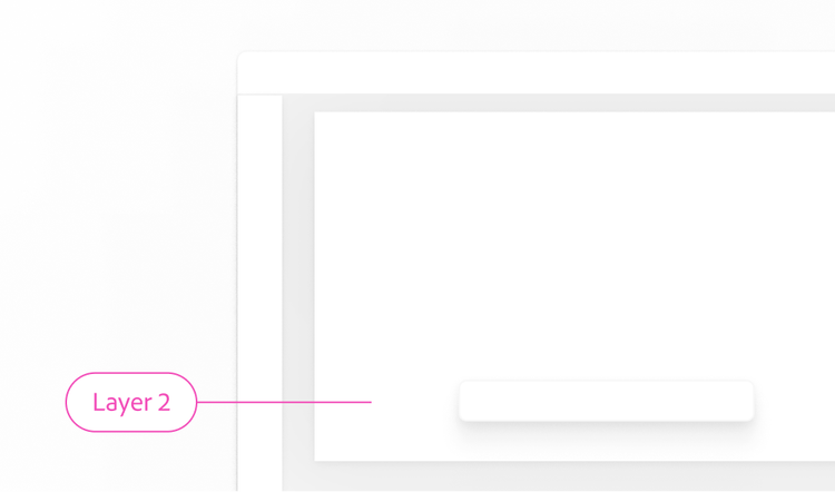 The same UI mockup with a toolbar, content area, and floating button, with the light gray sidebar area labeled 'Layer 2.'