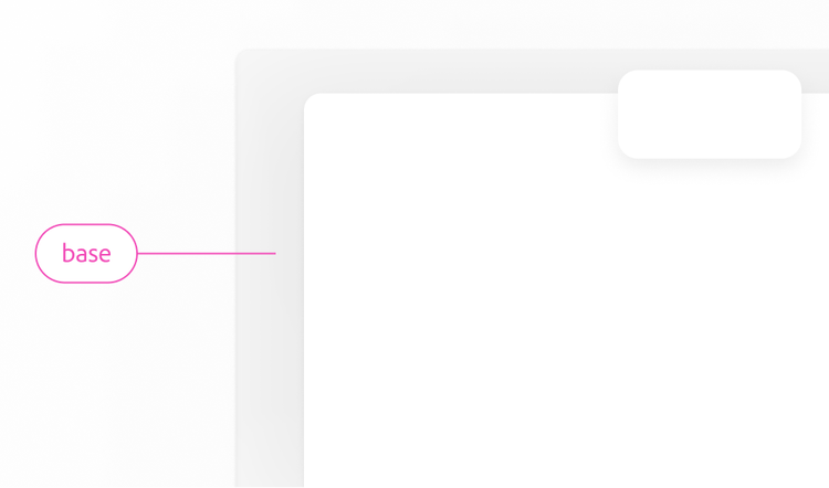 The same UI mockup with a content area and floating card, with the white content panel labeled 'layer 2.'