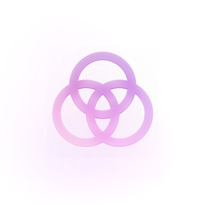 A purple-to-pink gradient icon of three interlocking rings, representing intentional or purposeful design.