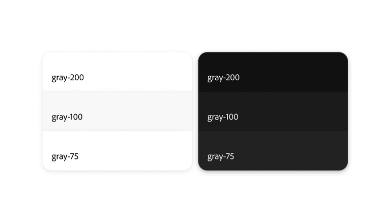 Example of a incorrect usage. Two stacked panels, one light and one dark, each showing three layers labeled Base, Layer 1, and Layer 2 with clear visual separation indicating hierarchy.