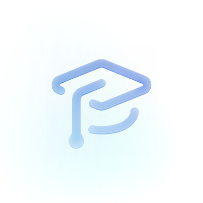 Stylized 3D icon of a graduation cap with a blue gradient, rendered with soft rounded edges and a tassel hanging from one corner, on a soft white background.