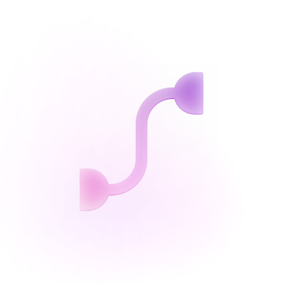 Stylized 3D icon of a curved S-shaped ribbon with rounded, flared ends, in a pink-to-purple gradient, on a soft white background.