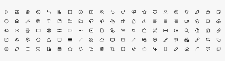 Chart showing 105 different examples of Spectrum 2 icons and demonstrating the visual style.