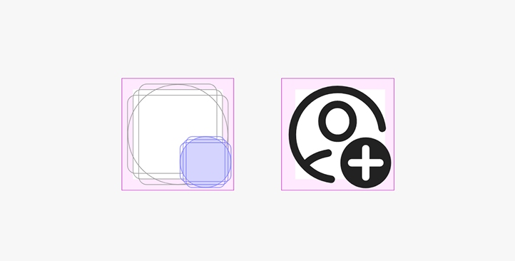 Diagram showing how a badge and a modifier are placed together to create an Add People icon.
