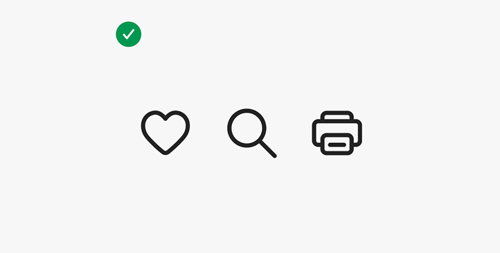 Key example of usage guideline about creating icons. Correct usage, only using Adobe icons as is.