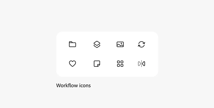 Various examples of workflow icons, such as file folder, favorite, and layer.