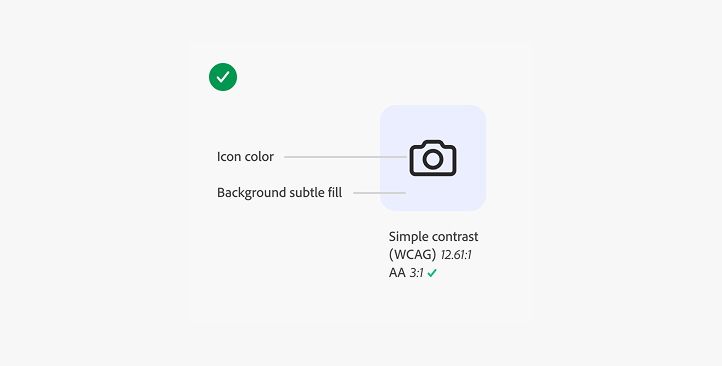 Use a background subtle fill style with a dark icon, to meet color contrast for accessibility.