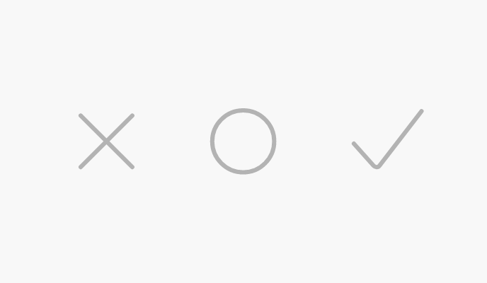 Illustration of 3 icons in a row: an X, a checkmark, and a circle.