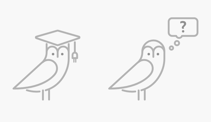 Two illustrations of owls, side by side in a comparison. One owl is wearing a North American style graduation or scholar's cap and meant to be shown as wise. The other owl is not wearing anything but has a thought bubble over its head, with a question mark in the bubble, meant to show that it is confused or doesn't know anything.