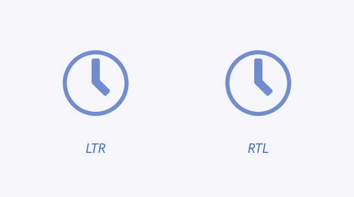 Key example of incorrectly mirroring icons that represent time.