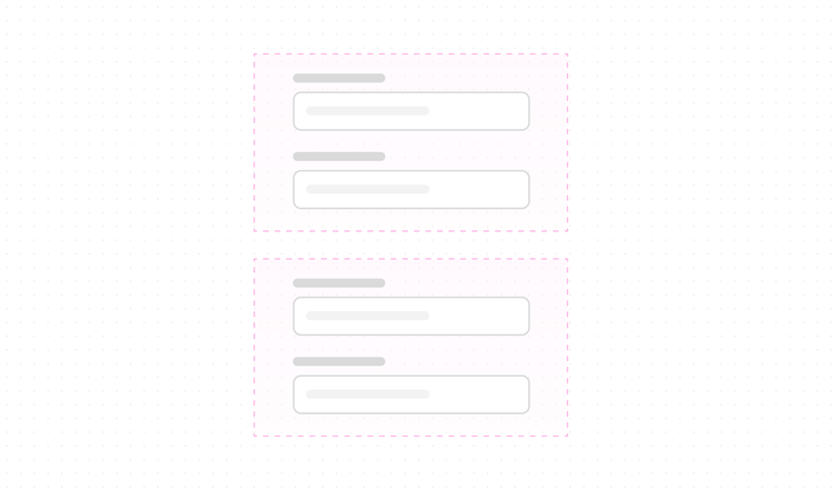 Diagram showing two identical pairs of content cards, each pair enclosed in a dashed pink box, illustrating a repeated grouping structure.