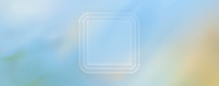 A translucent rounded square with nested corner outlines, shown against a soft blue and gold gradient background, illustrating layered corner rounding.