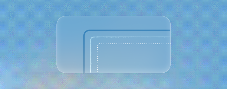 A blue rounded rectangle with three nested corner outlines in varying border weights — solid, thin, and dotted — illustrating different border width and style options against a textured blue background.