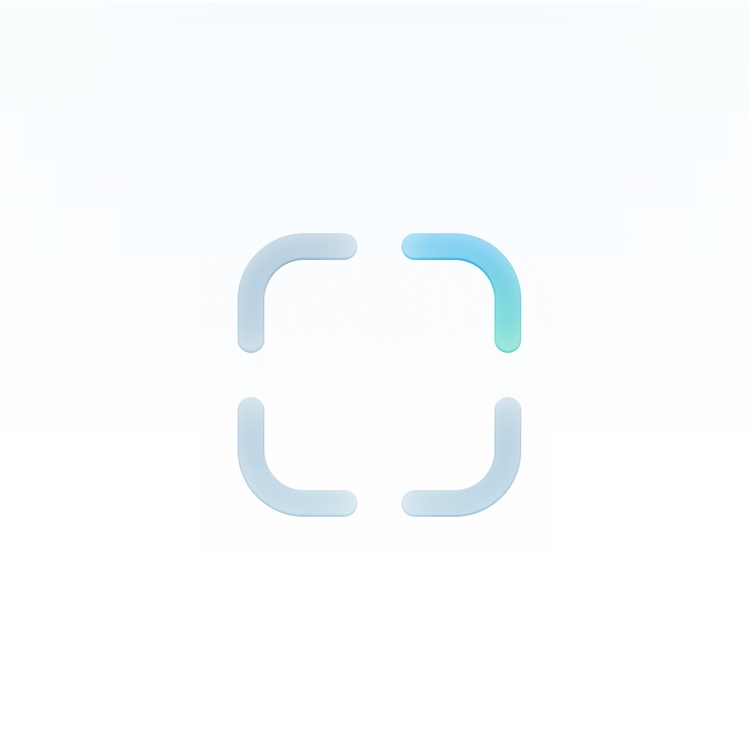 Four corner brackets arranged in a square formation illustrating corner rounding, with the top-right corner highlighted in a blue-to-teal gradient.