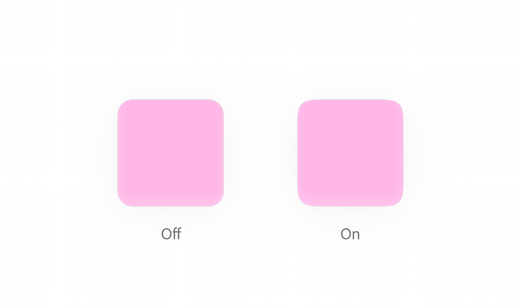 Two pink rounded squares labeled "Off" and "On," comparing a standard rounded corner to a smoothed squircle-style corner, used as the reduced-motion alternative to the corner smoothing animation.
