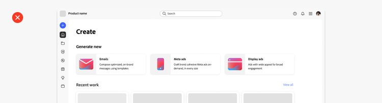Example of the incorrect way to use gradient illustrations. Several gradient illustrations are being used at the same time, one in each card in a group of three cards.