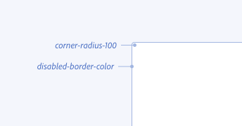 Key example showing correct usage of alias tokens. Tokens corner-radius-100 and disabled-border-color  applied to a generic container.