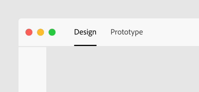 Tabs with labels design and prototype, aligned to the left of an application header bar.