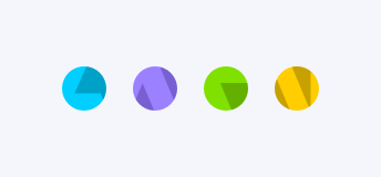 Key example of how to design generic avatars. Four avatars showing images of abstract shapes, in blue, purple, green, and yellow.