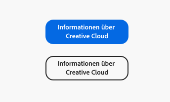 Key examples of text wrapping for buttons. Call-to-action button and primary button, label Information about Creative Cloud in German in two lines of center-aligned text.