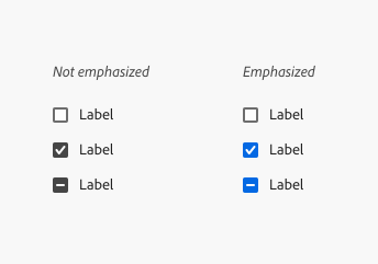 Key example of two types of checkboxes, the first group not emphasized, and the second group emphasized.