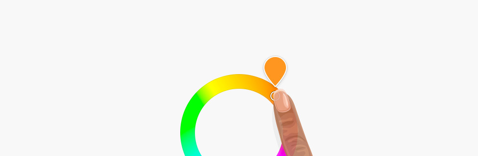 Example of a color loupe showing a user's selected color from a color wheel that would otherwise be hidden by their finger on selection input.