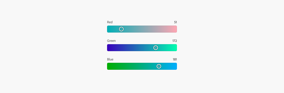 Image illustrating three variations of a color slider selecting in red, green, and blue color channels.