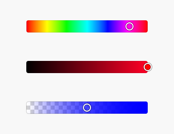 Key example showing three horizontal color sliders demonstrating use for selecting hue, brightness, and opacity.
