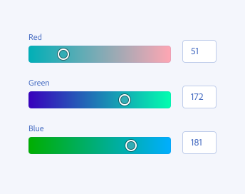 Key example of three color sliders correctly being used with labels and text fields.