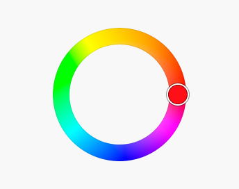 Example of a color wheel showing hue in keyboard focus state, with the handle enlarged.