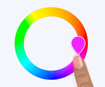 Example of a color wheel using a color loupe to show the selected color that would otherwise be hidden by a user's finger on input.