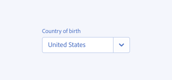 Key example of a combobox correctly following capitalization rules. The label Country of birth and the value United States, both follow sentence case.