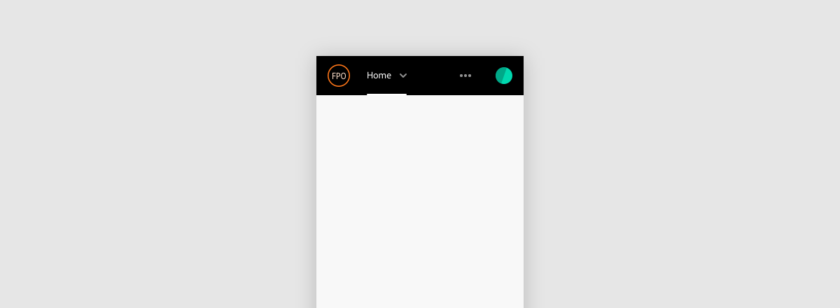 A header with sample mobile layout, including a placeholder logo, collapsible menu label Home, and overflow menu.