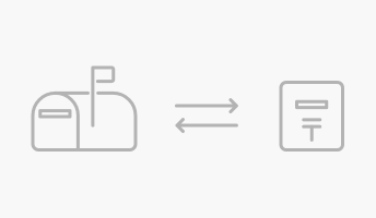 Illustration comparing two mailbox icon designs: one style of mailbox that is common in North America, and one style of mailbox that is common in Japan.