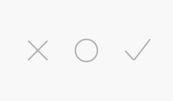 Illustration of 3 icons in a row: an X, a checkmark, and a circle.