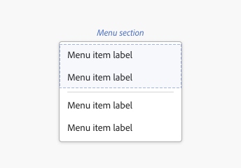 Diagram showing the composition of a menu section. 2 menu items with generic labels are grouped together into a menu section.