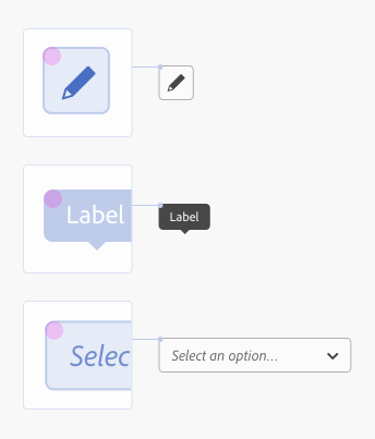Key example showing action buttons, tooltips, and dropdowns with default 4 px corner rounding.