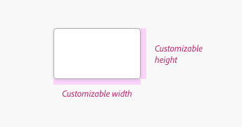 Image illustrating through pink shading areas along the width and height dimensions of a popover that the width and height are customizable.