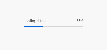 Key example of a progress bar in the Spectrum for Adobe Express theme. Label, Loading data... at 33% complete.
