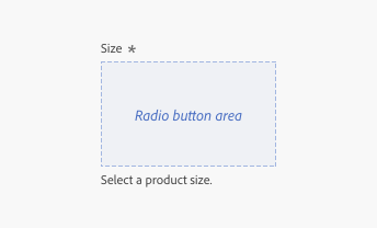 Key example showing the composition of a radio group. The radio button area is located between the field label and the help text.
